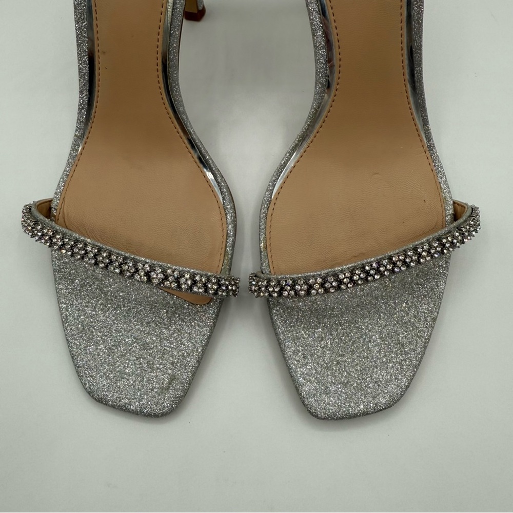 Badgley Mischka Adriane Silver Jeweled Stiletto Sparkle Evening Heel Sandals - Picture 5 of 16